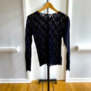 Hanky Panky black lace long sleeve sheer top